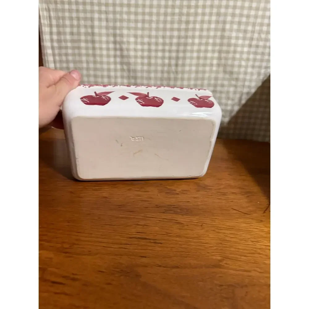 Vintage 1996 Neher Pottery Red Apple Rectangular Loaf Pan | Signed Country Decor